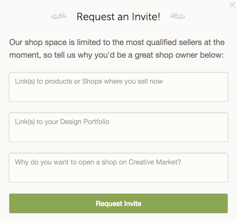 Previous application form on Creative Market.